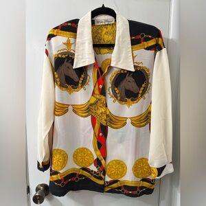 Vintage Wits Street Chiffon Kentucky Derby Royal Horse Button Up, Unisex